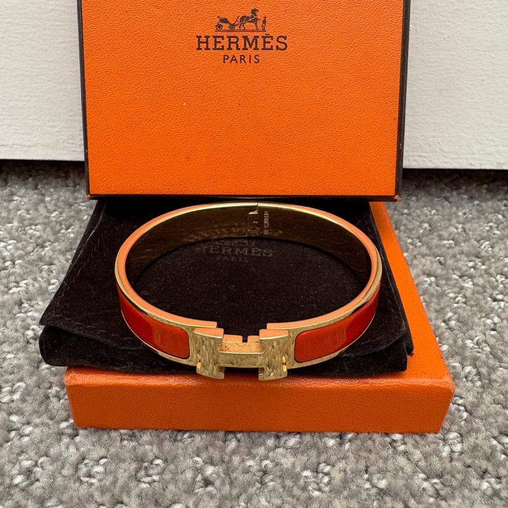 Authentic Hermes H clic Gold Orange Bracelet